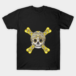 Skull and crossbone set with diamond silver and gold design. T-Shirt